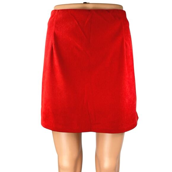 NEW Halara Women's Red Corduroy Pleated  Zip High Waist Mini A-Line Skirt Size L - Picture 1 of 5